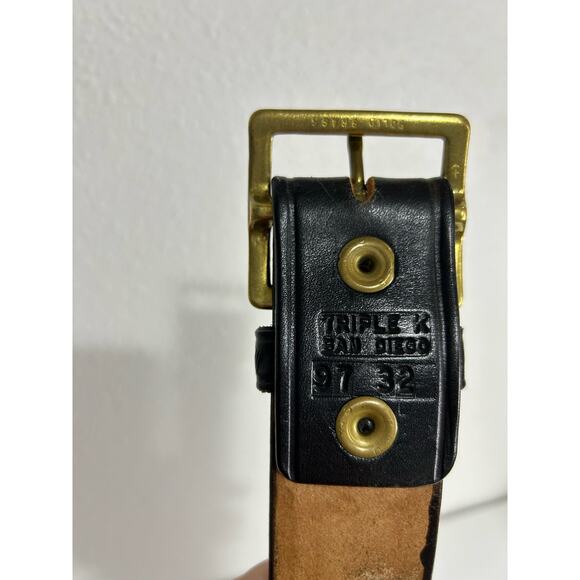 Triple K Black Basketweave Embossed Leather Brass Buckle Western Belt Size 32 - Picture 2 of 6